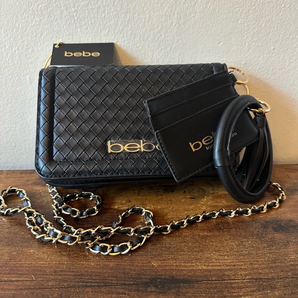 bebe Handbags - bebe Black Crossbody Bag with Gold Accents NWT